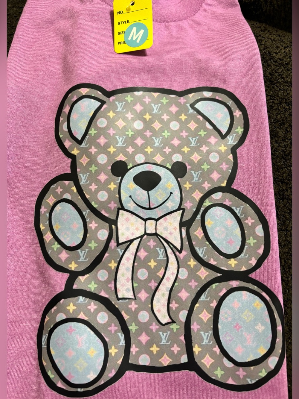 NEW Purple Teddy Graphic Tee with Monogram Print - Medium